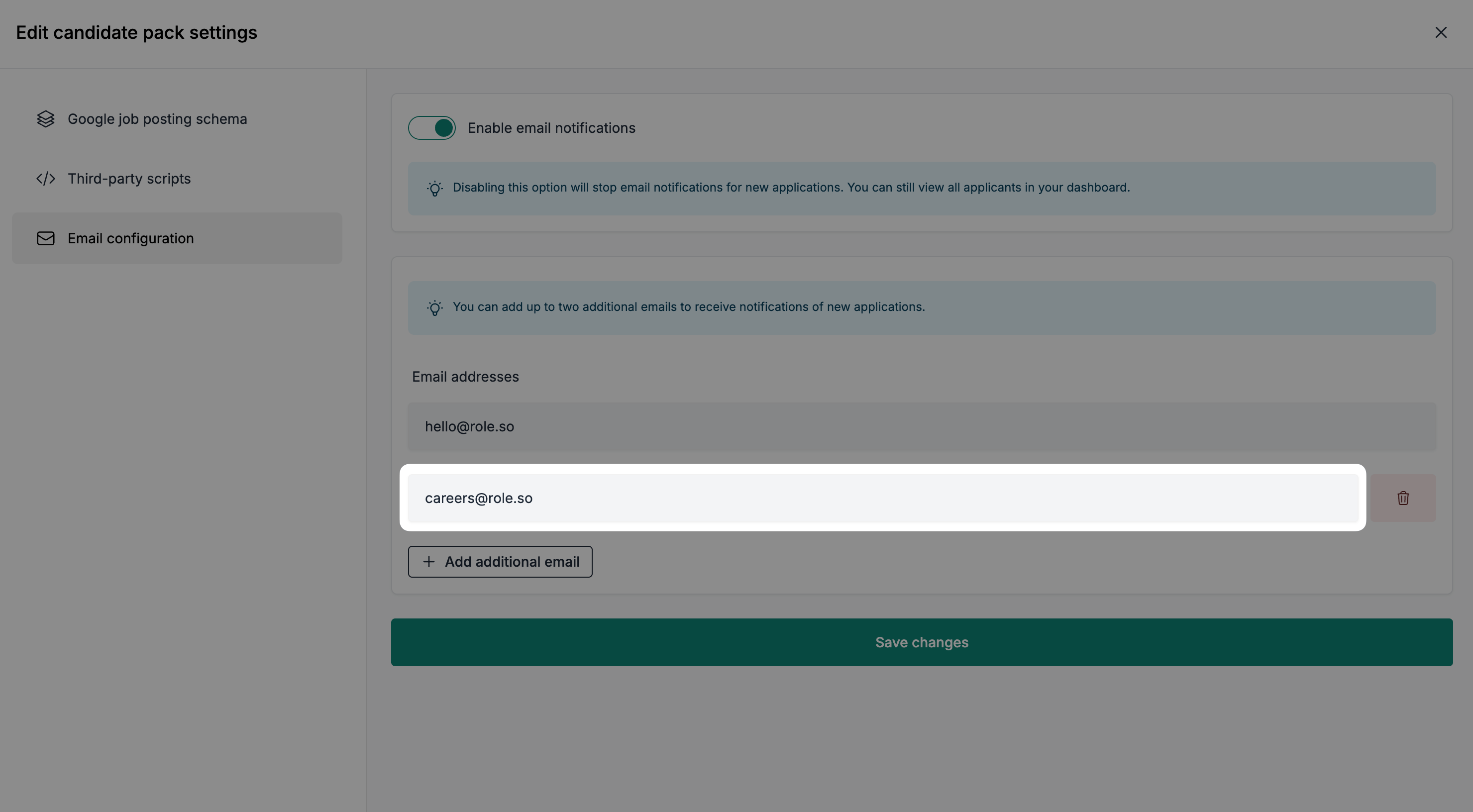 Enter additional email